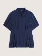 Cinched-Waist Pleated Collar Blouse