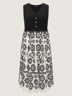 Floral Sheer Lace Trim Contrast Midi Dress