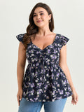 Floral Print Drawstring Bodice Blouse