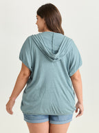 Pure Cotton Bubble Hem Hooded Knit Top