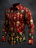Men's Retro Cross Christmas Skull Long-Sleeve Shirt
