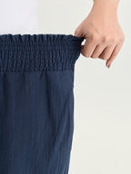 Cotton Wide Shirred Waistband Lace Hem Pants