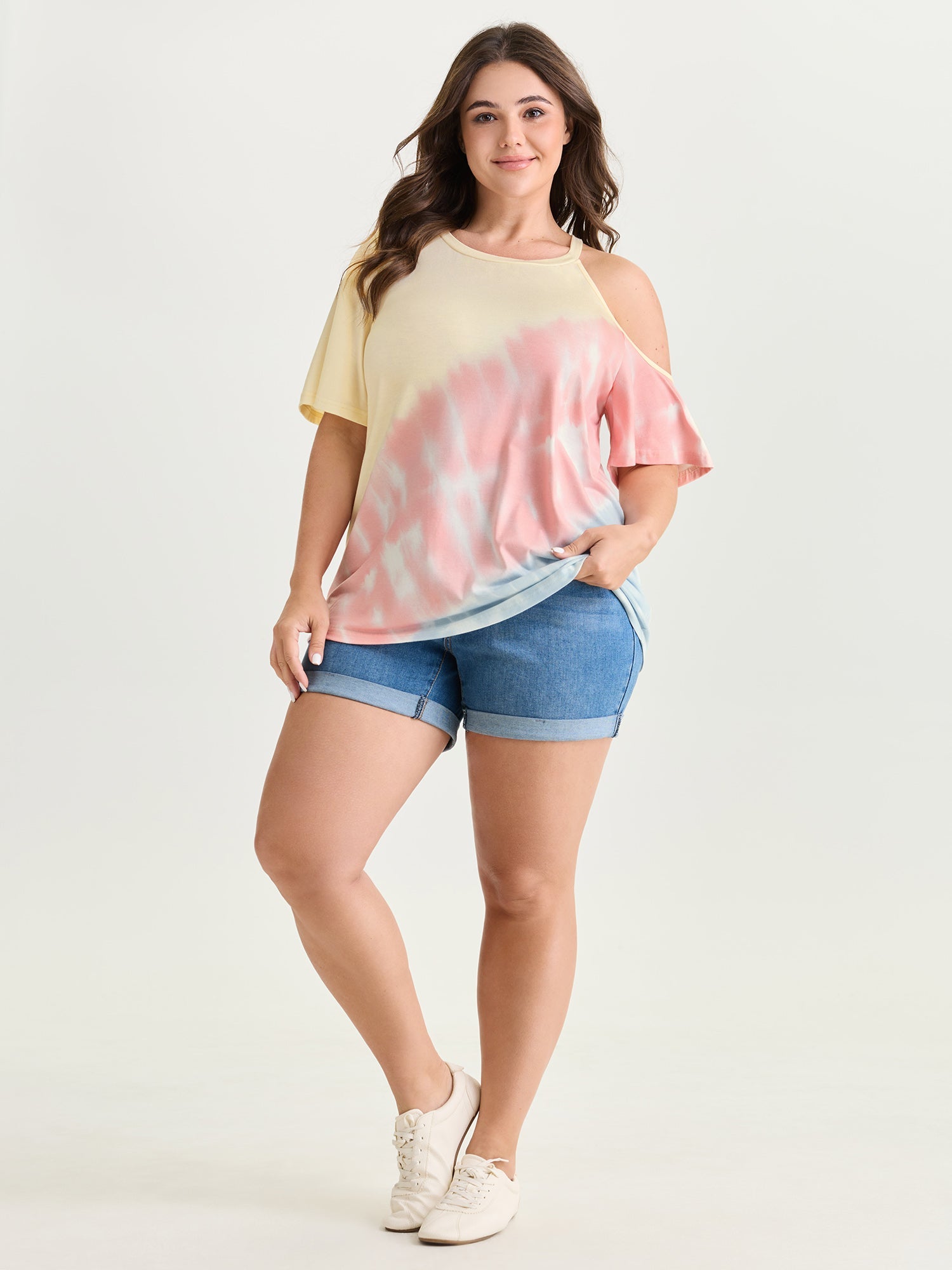 Supersoft Color Gradient Cut-Out Shoulder T-Shirt
