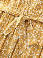 Floral Print V-Neck Petal Sleeve Midi Dress