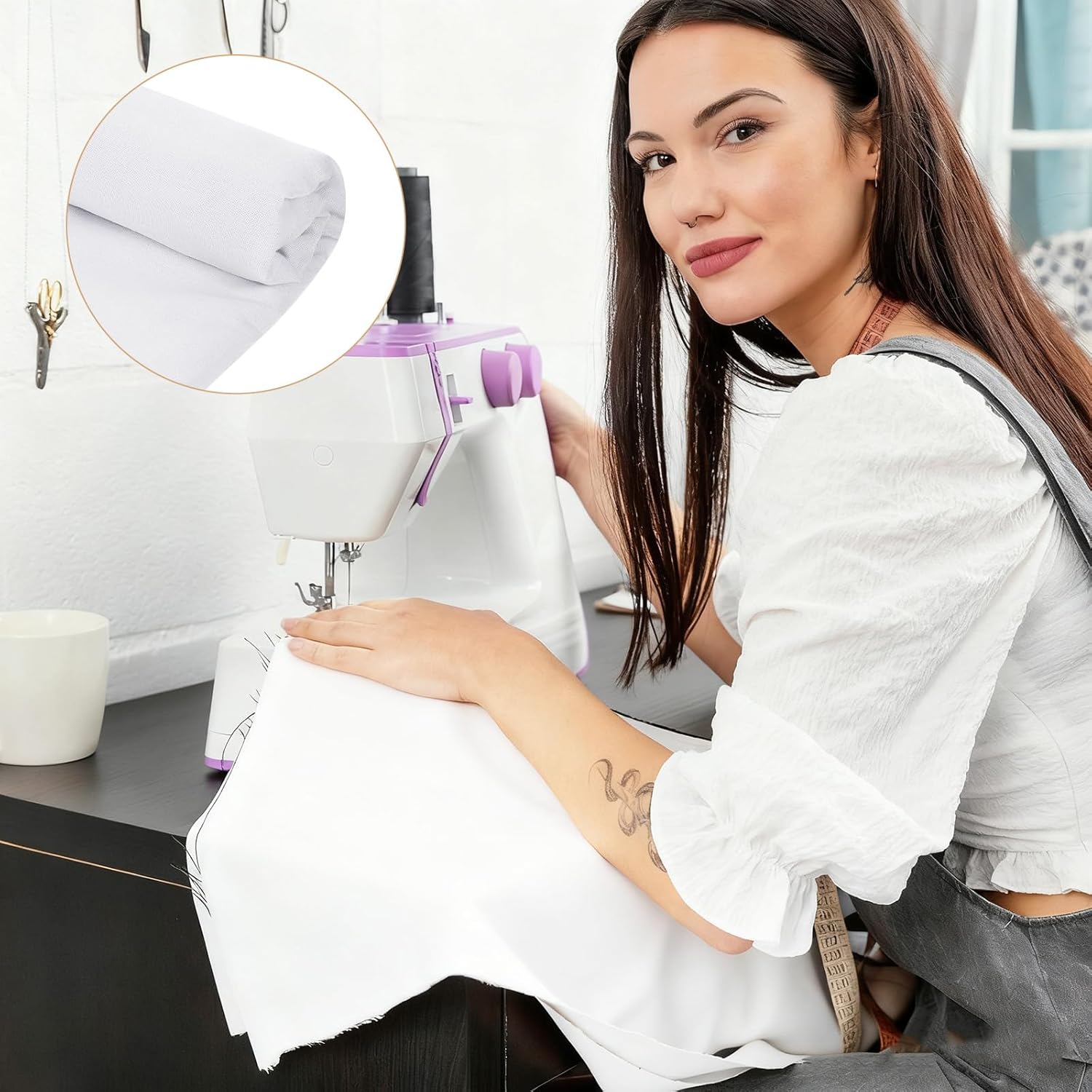 10 Yards x 63 Inches Cotton Muslin Fabric Textile, Bleached Muslin Linen Fabric Material, Boho Wide Roll Backing Material Quilting Sewing for Sewing Materials Apparel Cloth