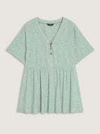 Supersoft Button Detail Plain Knit Top