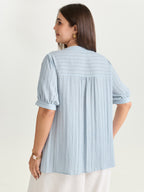 Cotton Bowknot Neckline Button-Down Blouse