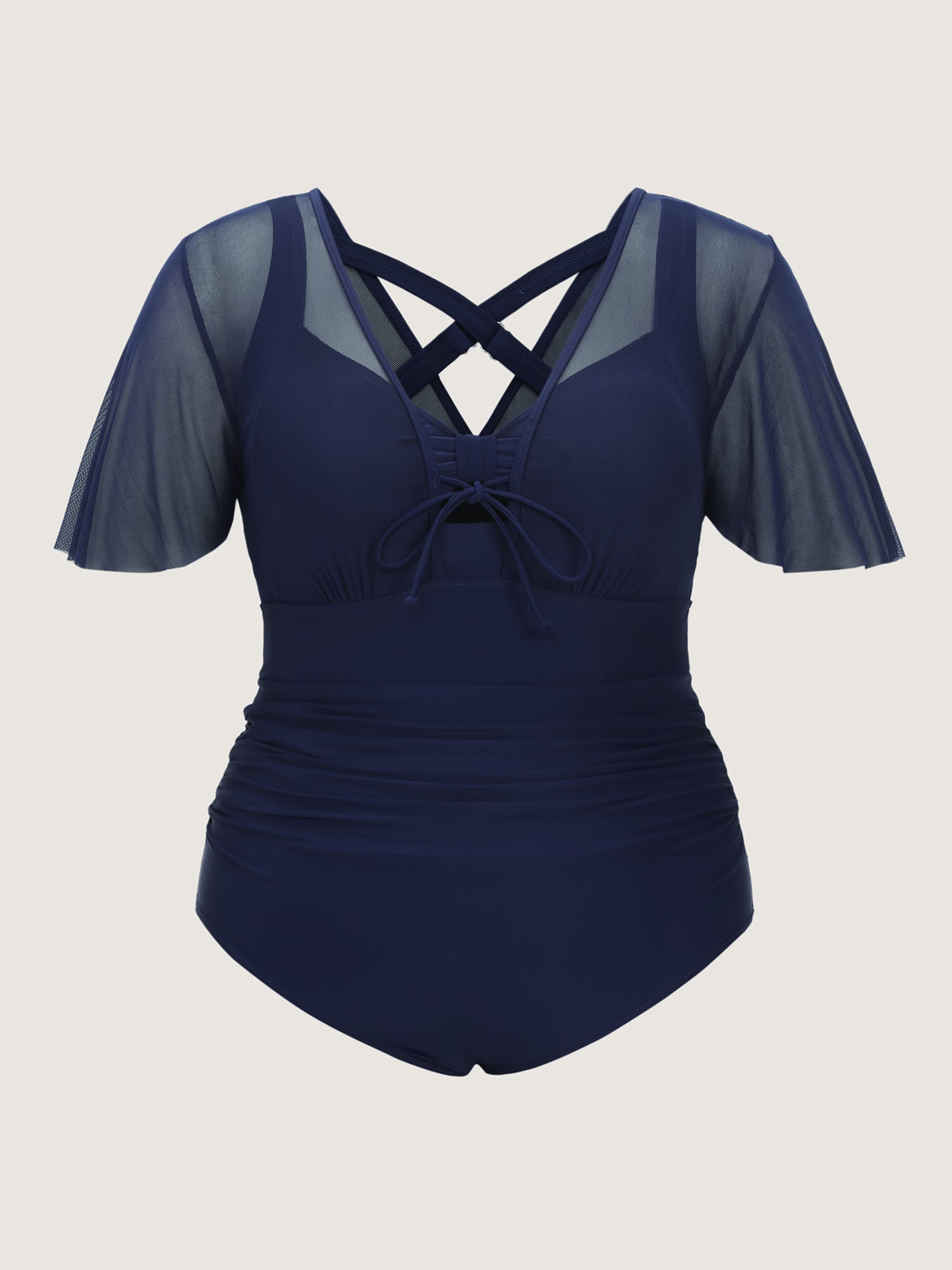Sheer Sleeve Layered One-Piece Swimsuit