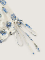 Floral Print Shirred Bodice Sleeve-Tie Maxi Dress
