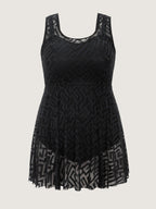 Lace Textured Mesh Swim Dress