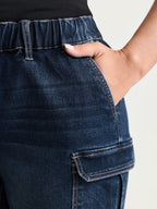 Pull-On Elastic Waistband Pockets Denim Shorts