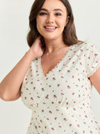 Rose Print V-Neck Knit Top