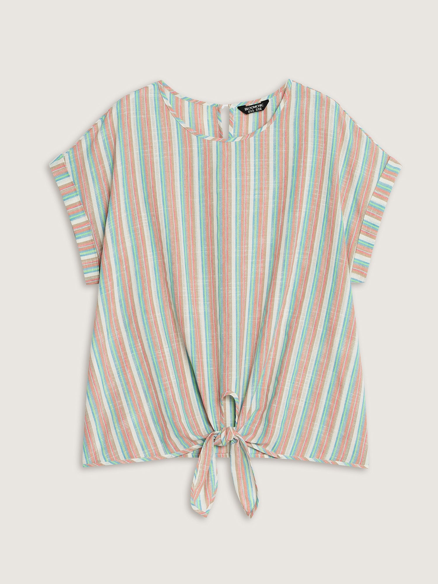 Striped Print Knotted Front Blouse