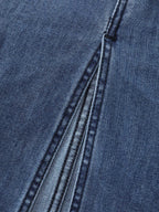 Stretchy Contrast Drawstring Waist Midi Denim Skirt