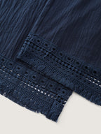 Cotton Wide Shirred Waistband Lace Hem Pants
