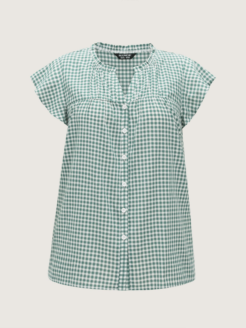 Cotton Check Print Ruffled Sleeve Blouse