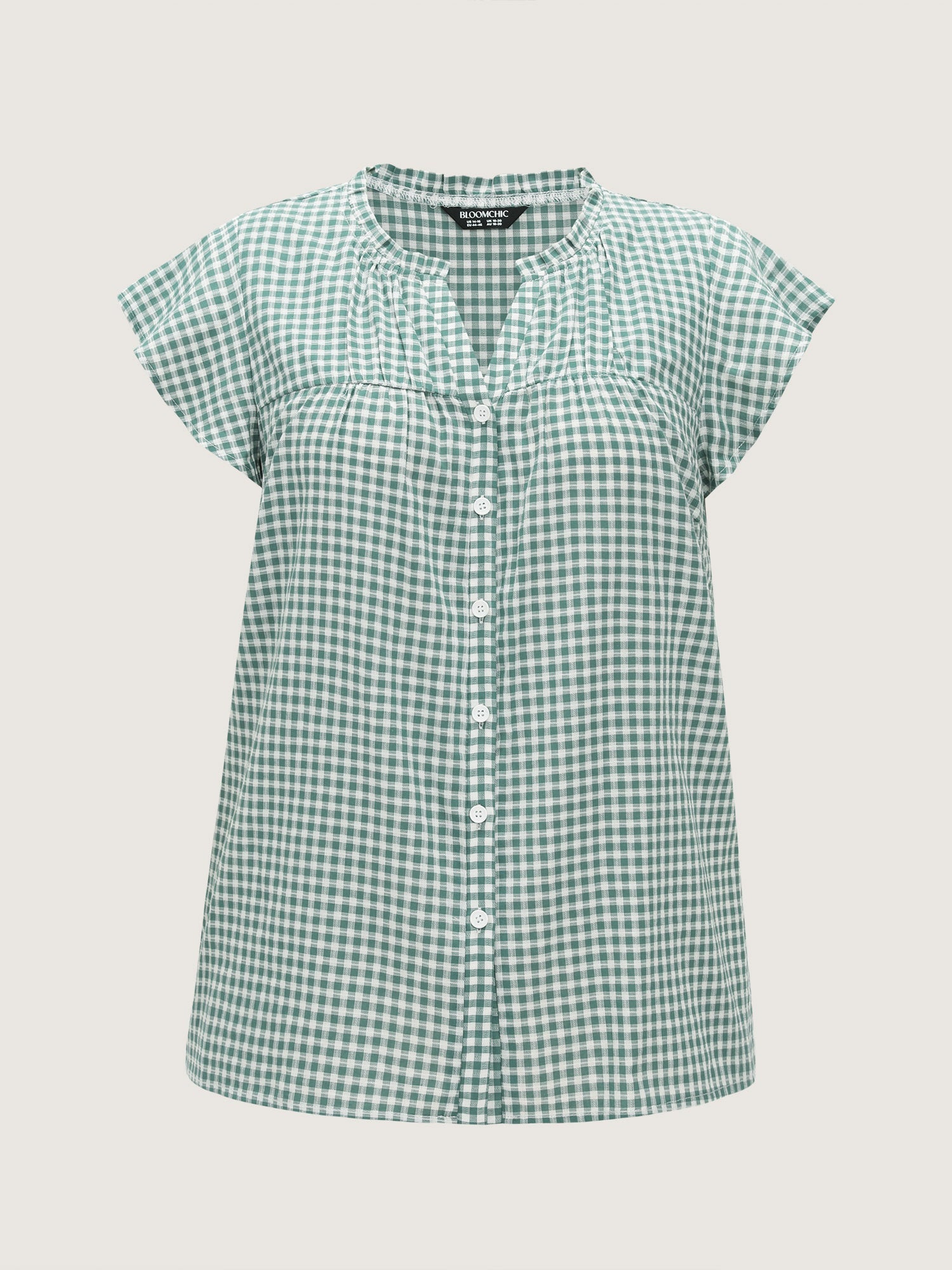 Cotton Check Print Ruffled Sleeve Blouse