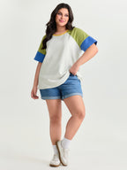 Colorblock Raglan Sleeve Plain T-Shirt