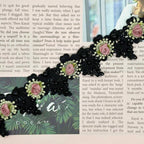 1 Yard Vintage Pearl Beads Rose Flowers Embroidered Lace Edge Trim Fabric Floral Appliques Lace Ribbon Bridal Handmade Sewing Craft for Wedding Bridal Dress Clothes Hat Decoration (Black)
