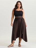 Supersoft Ring Detail Tie Asymmetrical Hem Midi Skirt