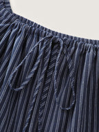 Striped Drawstring Neckline Split Hem Midi Dress