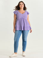 Stretchy Textured Flutter Sleeve Knit Top