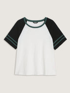 Cotton Stretchy Raglan Color Contrast Sleeve T-Shirt