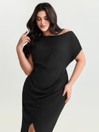 One-Shoulder Draped Sheath Midi Dress