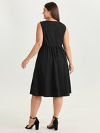 Mesh Neckline Sleeveless Fit And Flare Midi Dress