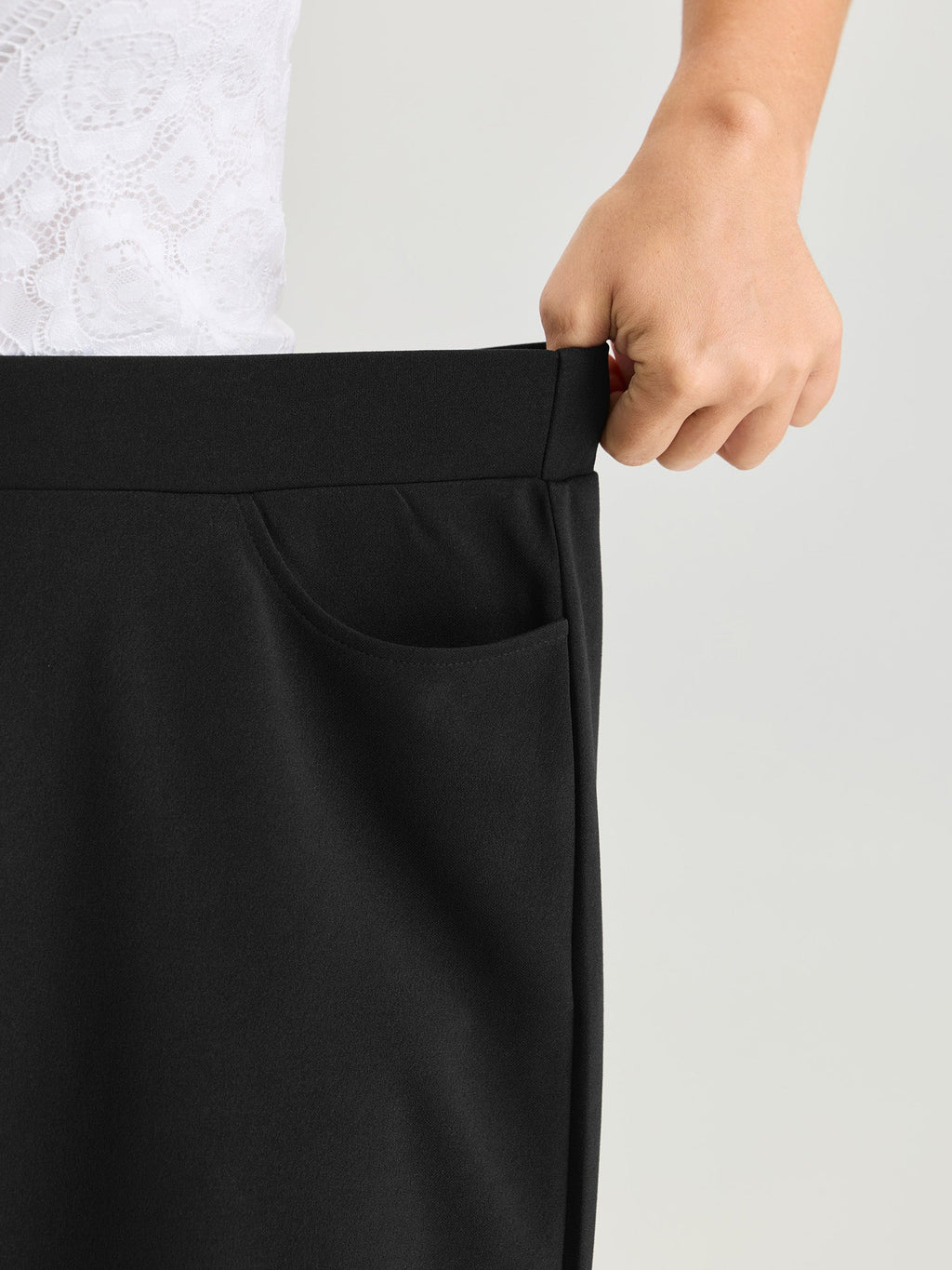 Cut-Out Embroidered Hem Plain Pants