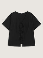 Cotton Triple Bow-Tie Front Plain Shirt