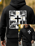 Men's Retro Faith Fishing Hunting Print Hoodie