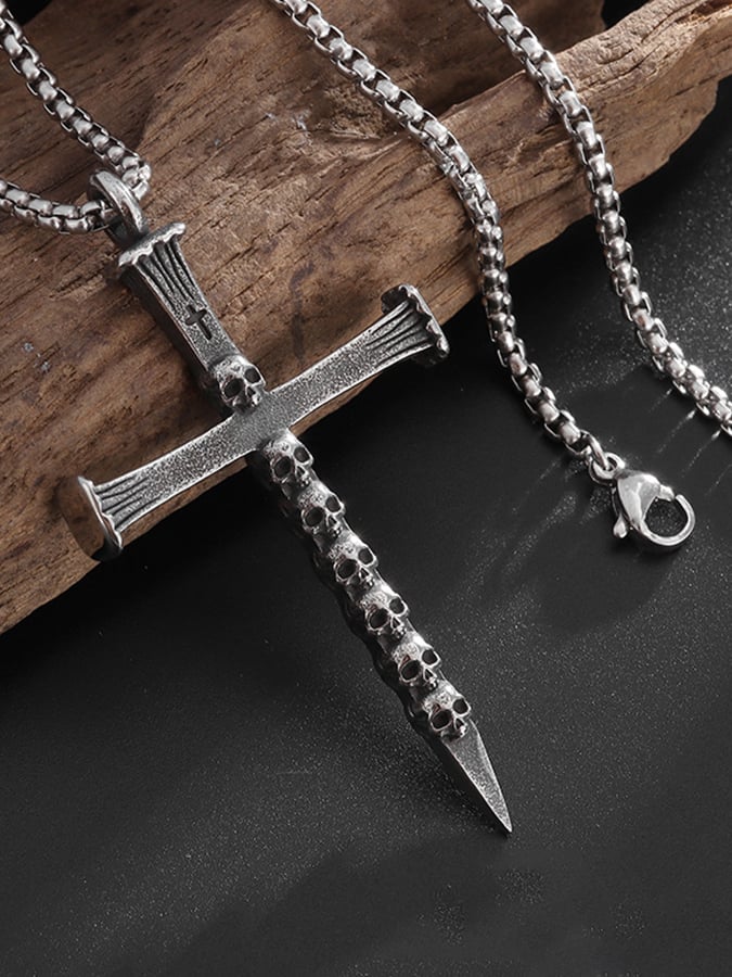 Men's Faith Vintage Cross Skull Ghost Titanium Necklace