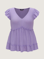 Stretchy Textured Flutter Sleeve Knit Top