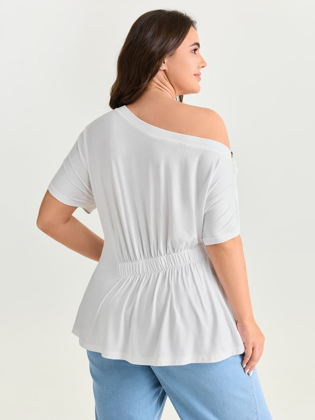 Cotton Stretchy Pleated Sides Knit Top