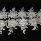 1 Yard White Flower Pearl Beads Lace Edge Trim Ribbon Floral Appliques Embroidered Fabric Sewing Lace for Wedding Bridal Dress Clothes Costume Hat Decoration (White, 1 Yard)