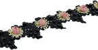 1 Yard Vintage Pearl Beads Rose Flowers Embroidered Lace Edge Trim Fabric Floral Appliques Lace Ribbon Bridal Handmade Sewing Craft for Wedding Bridal Dress Clothes Hat Decoration (Black)
