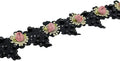 1 Yard Vintage Pearl Beads Rose Flowers Embroidered Lace Edge Trim Fabric Floral Appliques Lace Ribbon Bridal Handmade Sewing Craft for Wedding Bridal Dress Clothes Hat Decoration (Black)