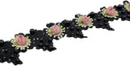 1 Yard Vintage Pearl Beads Rose Flowers Embroidered Lace Edge Trim Fabric Floral Appliques Lace Ribbon Bridal Handmade Sewing Craft for Wedding Bridal Dress Clothes Hat Decoration (Black)