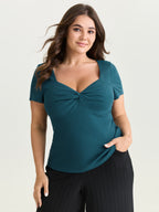 Supersoft Stretchy Ribbed Sweetheart Neckline Knit Top