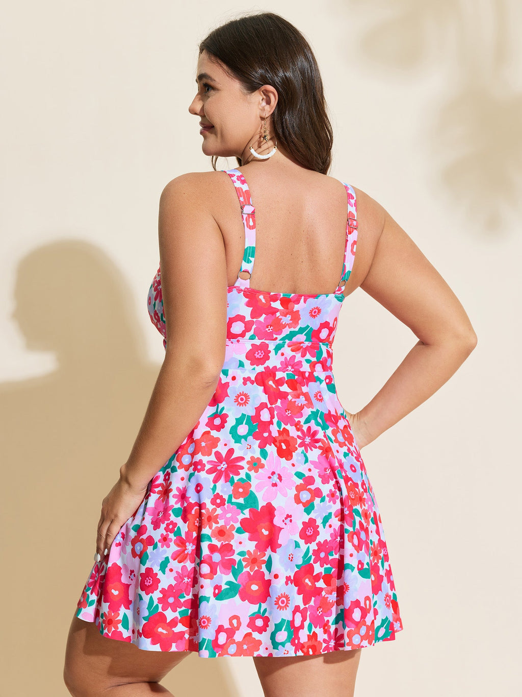 Floral Print Pockets Swim Dress