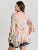 Floral Print Lace Asymmetrical Hem Blouse