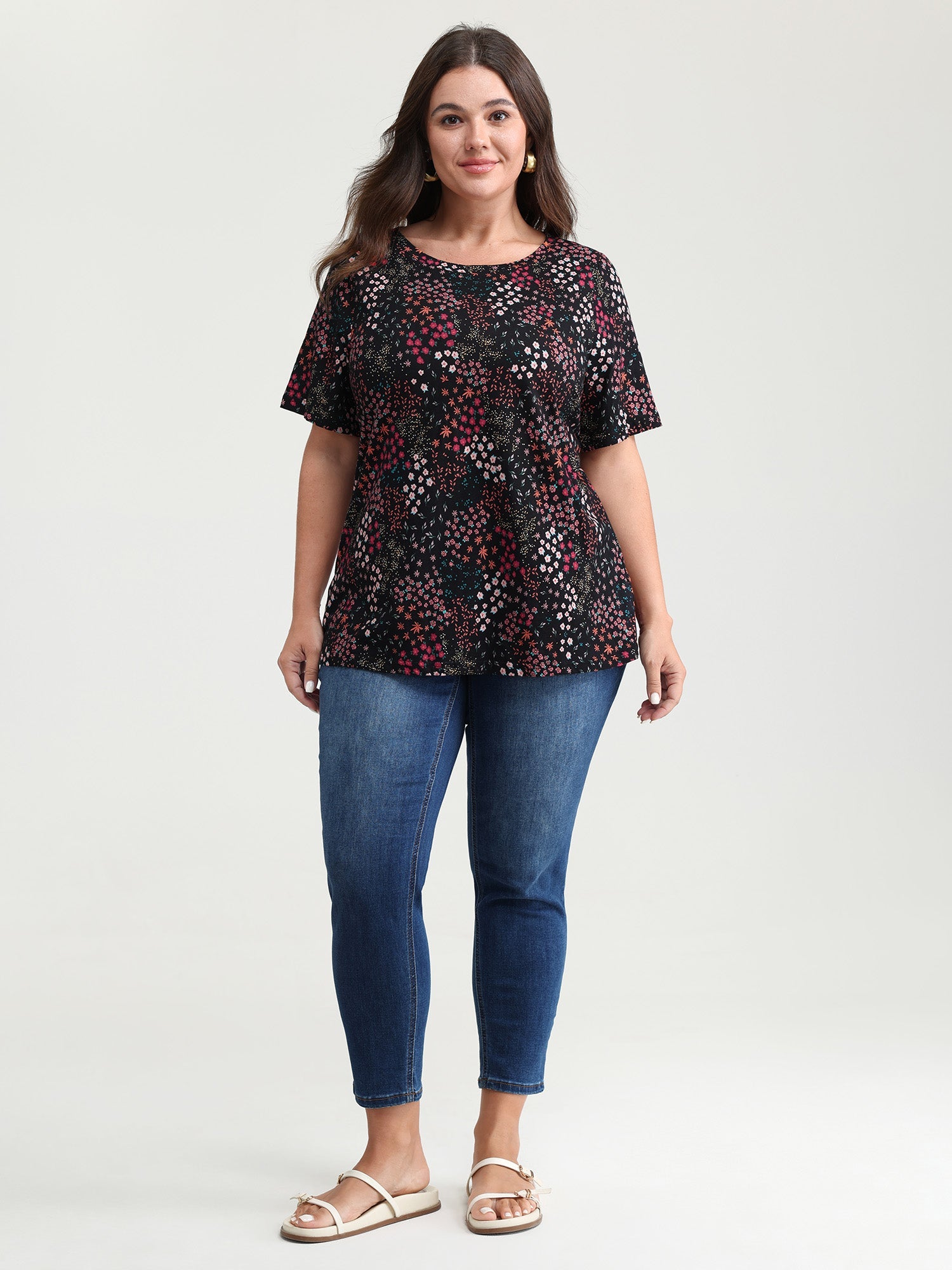 Pure Cotton Dense Floral Print T-Shirt
