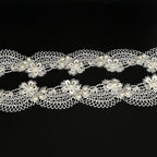 1 Yard Flower with Pearl Beads Lace Edge Trim Elegant Floral Embroidered Sewing Lace Applique for Wedding Bridal Dress Clothes Costume Hat Party Toy Doll Decoration (White, 1 Yard)