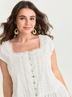 Lace Trim Sheer Ruffled Hem Blouse