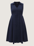 Collar Pockets Button Detail Midi Dress