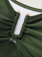 Keyhole Ruched Bodice Fit And Flare Swim Top