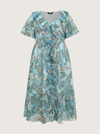 Delicate Paisley Print Ruffled Detail Maxi Dress