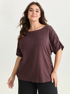 Lace Trim Plain Curvy Hem Knit Top