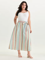 Colorful Striped Print Waist-Tie Maxi Skirt